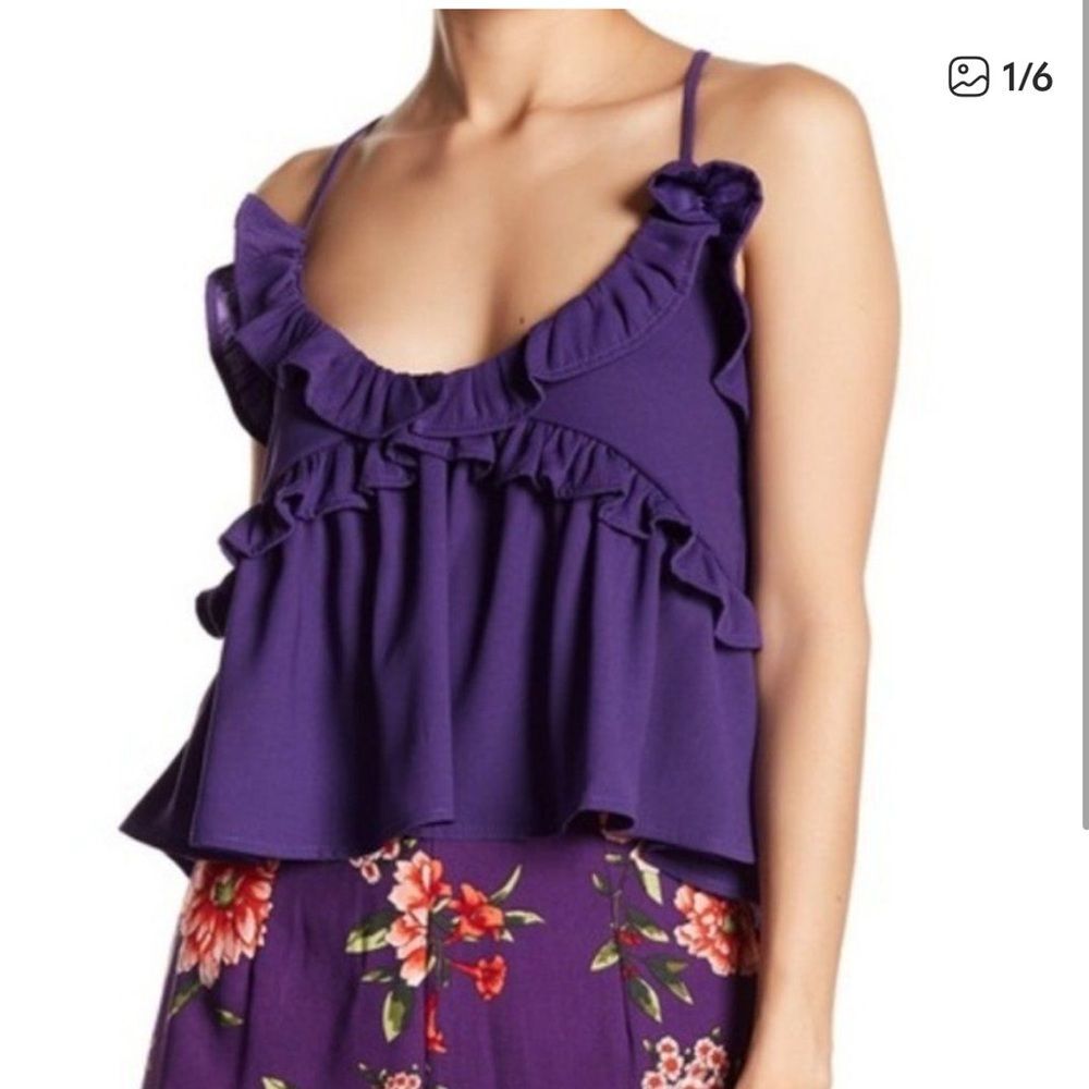 Romeo Juliet Couture Purple Ruffle Sleeveless Tank Top Size M Spaghetti Strap